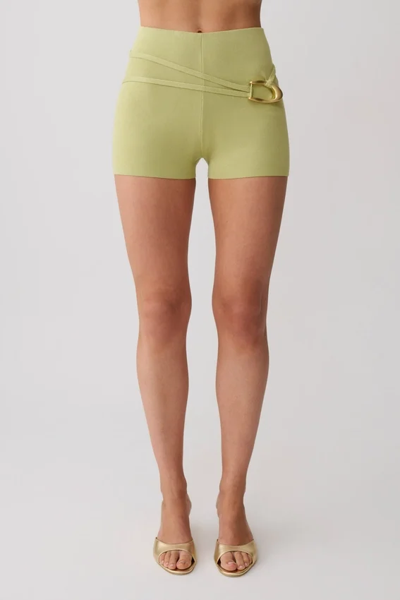 Dimitri Mini Knit Shorts With Belt – Light Olive Dimitri Mini Knit Shorts With Belt – Light Olive
