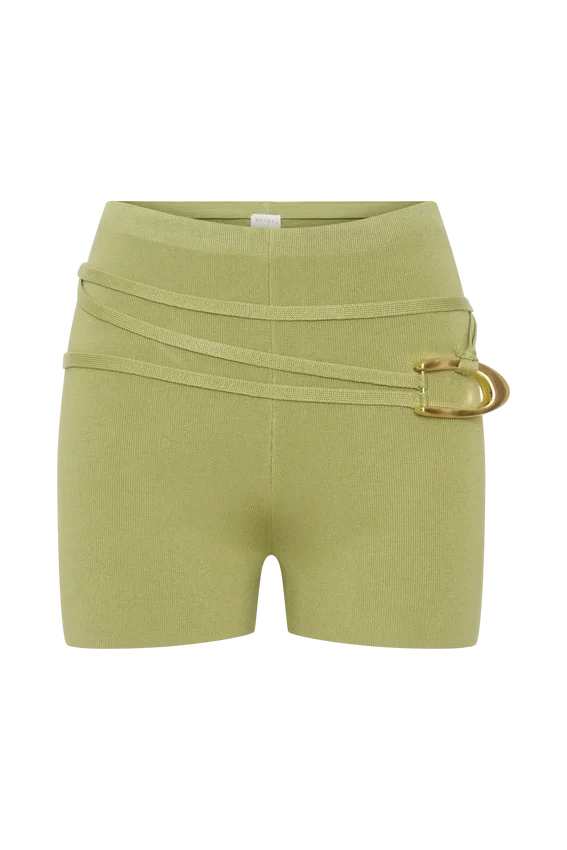 Dimitri Mini Knit Shorts With Belt – Light Olive Dimitri Mini Knit Shorts With Belt – Light Olive