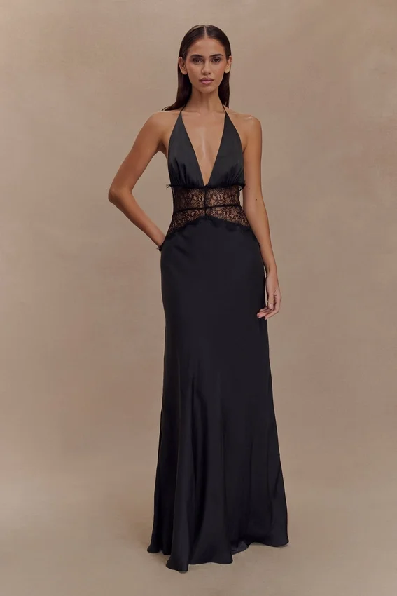 Dinah Lace And Satin Maxi Dress – Black Dinah Lace And Satin Maxi Dress – Black
