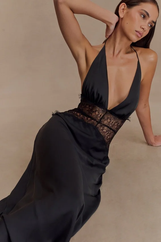 Dinah Lace And Satin Maxi Dress – Black Dinah Lace And Satin Maxi Dress – Black