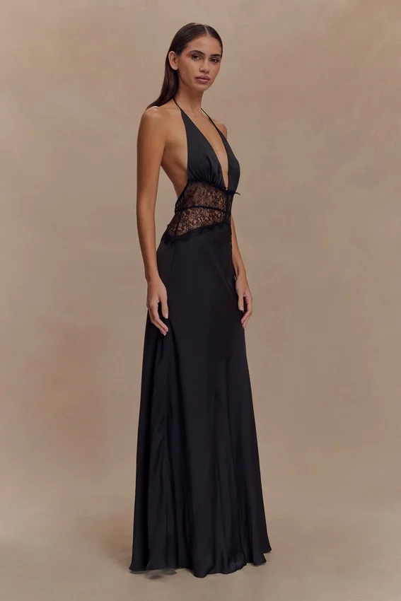 Dinah Lace And Satin Maxi Dress – Black Dinah Lace And Satin Maxi Dress – Black