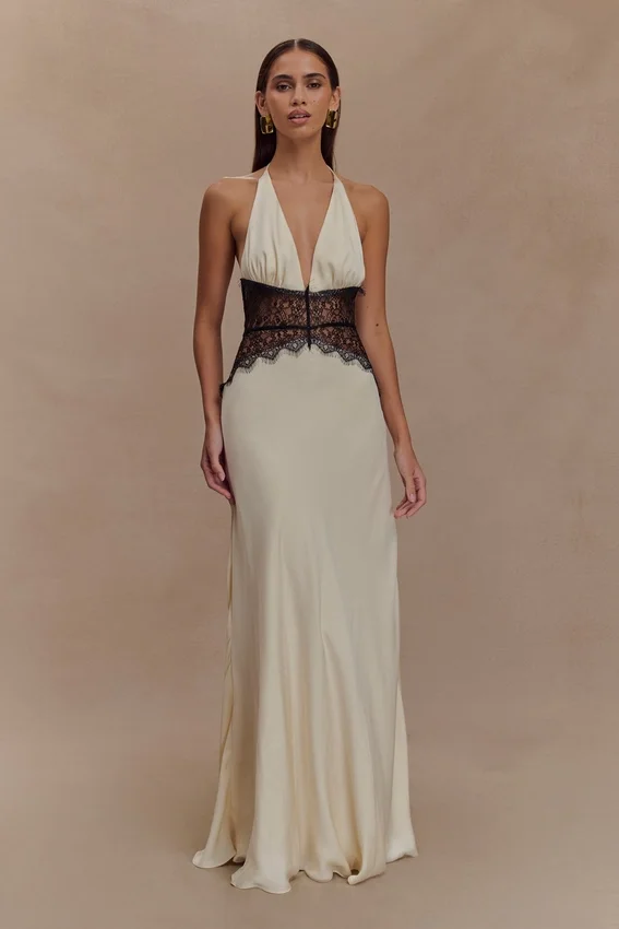 Dinah Lace And Satin Maxi Dress – Black/Ivory Dinah Lace And Satin Maxi Dress – Black/Ivory