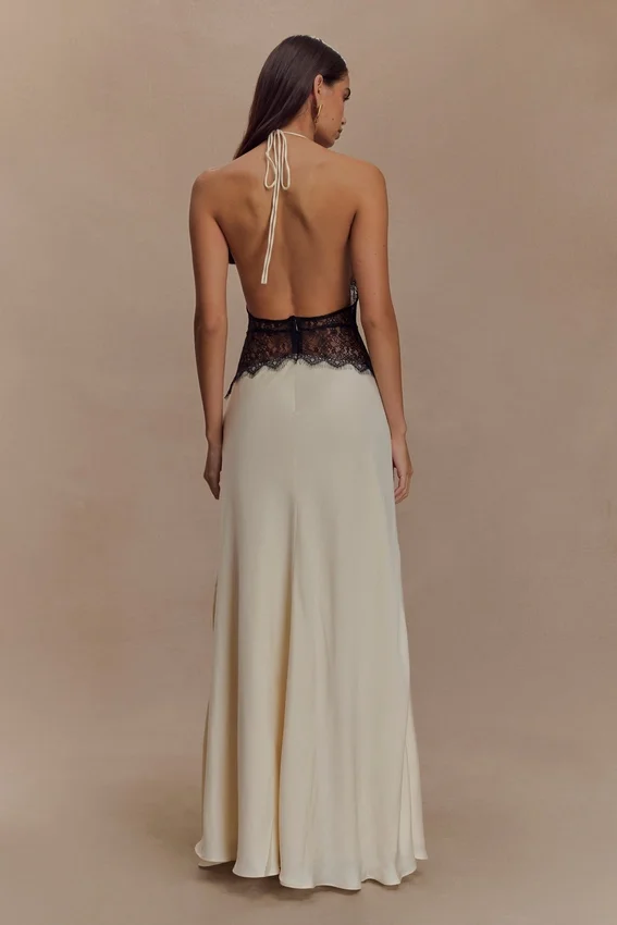 Dinah Lace And Satin Maxi Dress – Black/Ivory Dinah Lace And Satin Maxi Dress – Black/Ivory