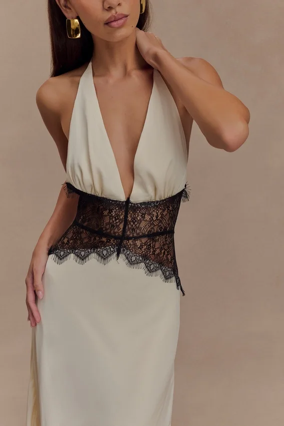Dinah Lace And Satin Maxi Dress – Black/Ivory Dinah Lace And Satin Maxi Dress – Black/Ivory