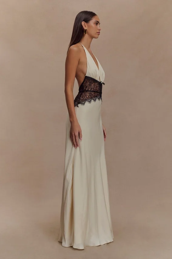 Dinah Lace And Satin Maxi Dress – Black/Ivory Dinah Lace And Satin Maxi Dress – Black/Ivory