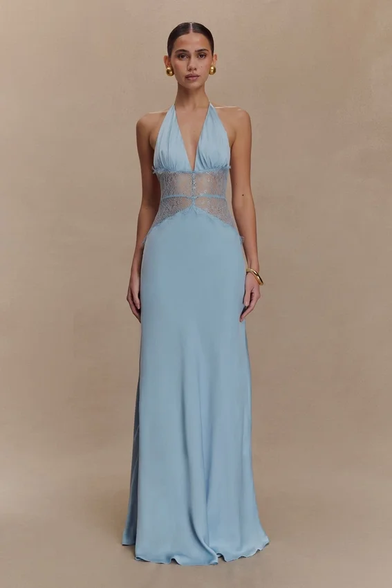Dinah Lace And Satin Maxi Dress – Cornflower Blue Dinah Lace And Satin Maxi Dress – Cornflower Blue