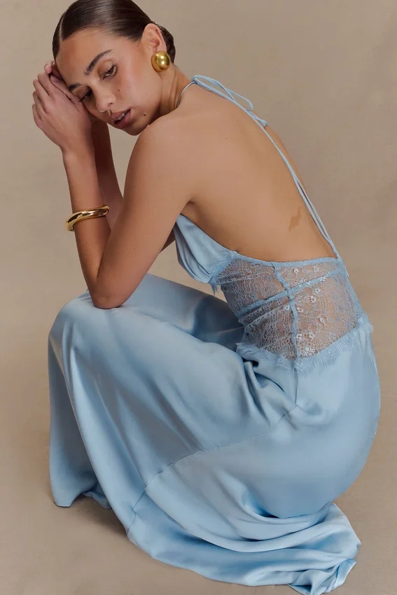 Dinah Lace And Satin Maxi Dress – Cornflower Blue Dinah Lace And Satin Maxi Dress – Cornflower Blue