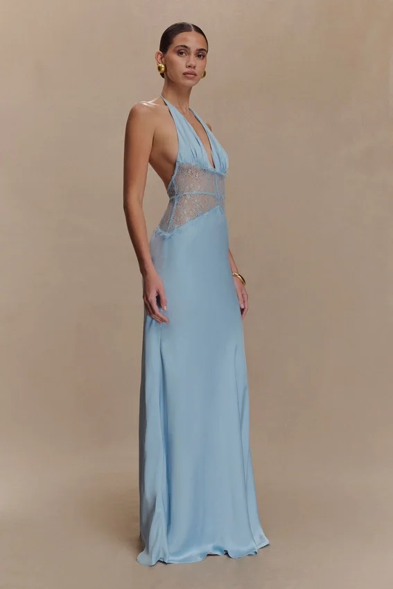 Dinah Lace And Satin Maxi Dress – Cornflower Blue Dinah Lace And Satin Maxi Dress – Cornflower Blue