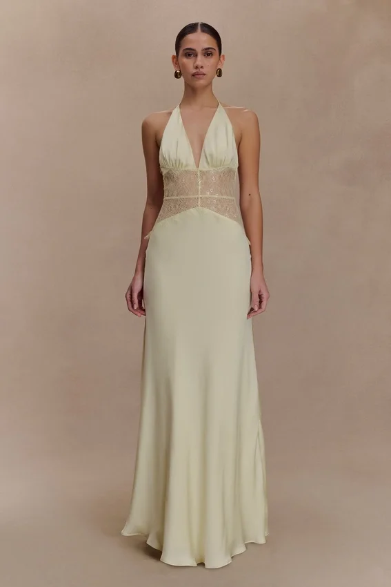 Dinah Lace And Satin Maxi Dress – Lemon Dinah Lace And Satin Maxi Dress – Lemon