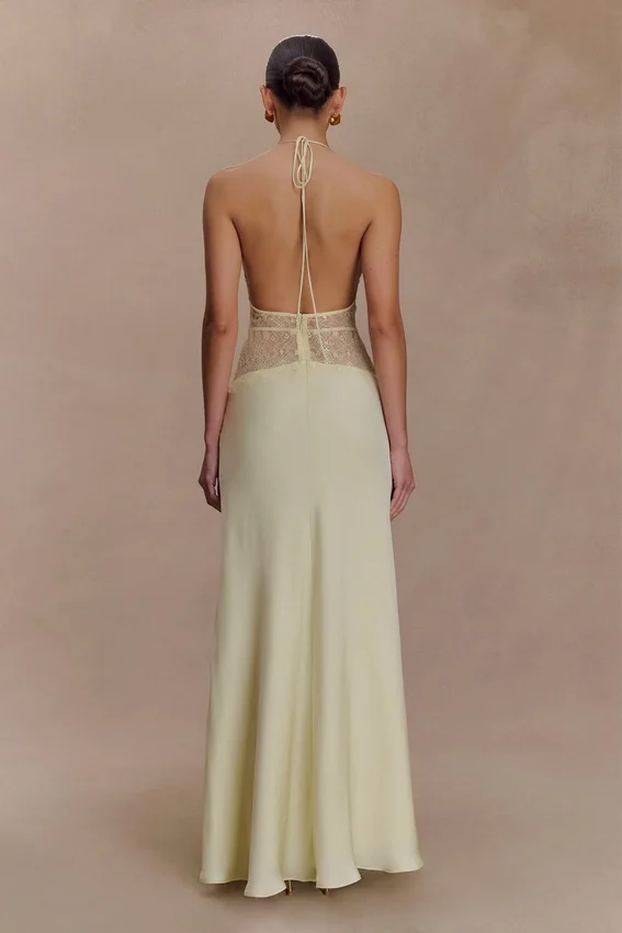 Dinah Lace And Satin Maxi Dress – Lemon Dinah Lace And Satin Maxi Dress – Lemon