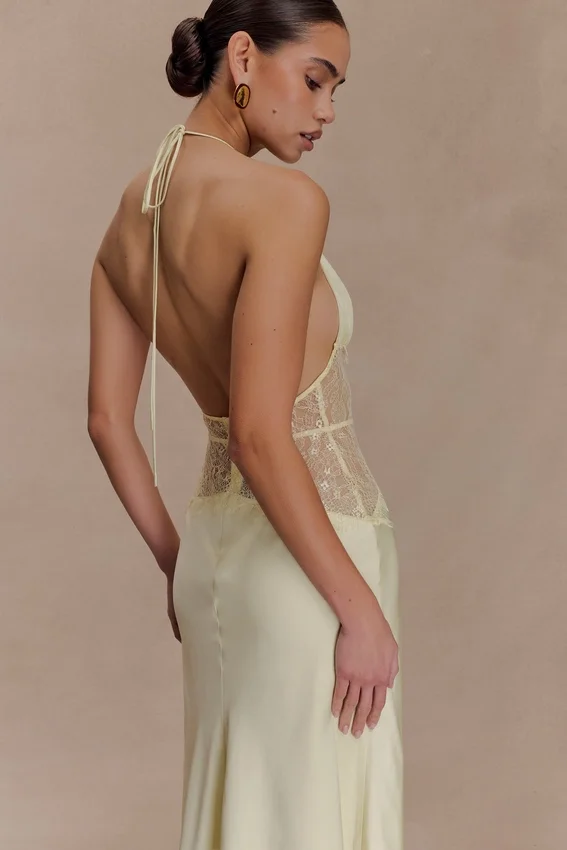 Dinah Lace And Satin Maxi Dress – Lemon Dinah Lace And Satin Maxi Dress – Lemon
