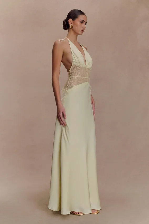 Dinah Lace And Satin Maxi Dress – Lemon Dinah Lace And Satin Maxi Dress – Lemon