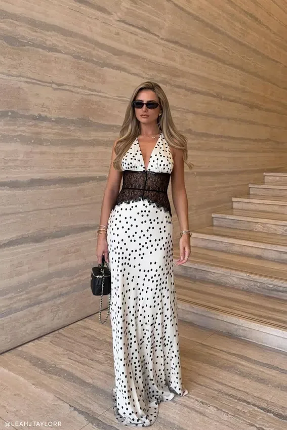 Dinah Lace And Satin Maxi Dress – Polkadot Dinah Lace And Satin Maxi Dress – Polkadot