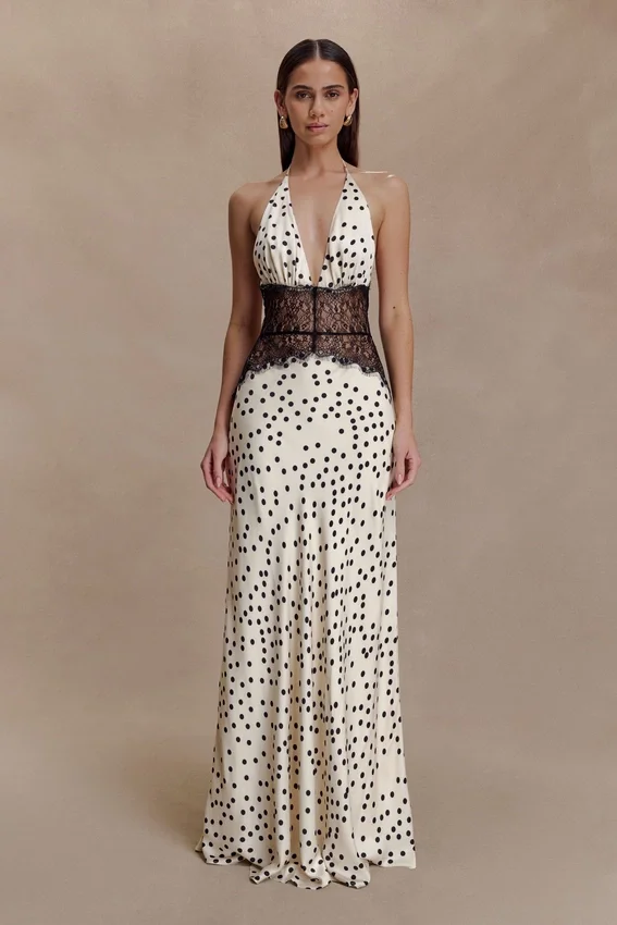 Dinah Lace And Satin Maxi Dress – Polkadot Dinah Lace And Satin Maxi Dress – Polkadot