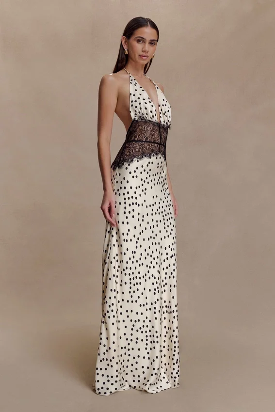 Dinah Lace And Satin Maxi Dress – Polkadot Dinah Lace And Satin Maxi Dress – Polkadot