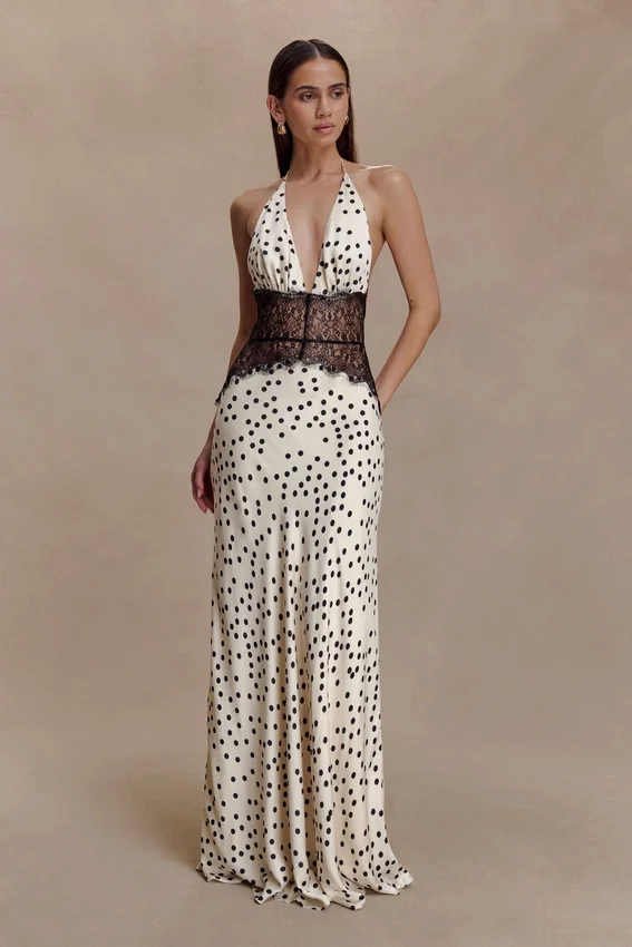 Dinah Lace And Satin Maxi Dress – Polkadot Dinah Lace And Satin Maxi Dress – Polkadot