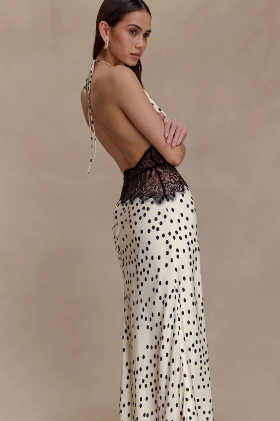 Dinah Lace And Satin Maxi Dress – Polkadot Dinah Lace And Satin Maxi Dress – Polkadot