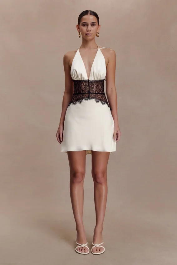 Dinah Lace And Satin Mini Dress – Black/Ivory Dinah Lace And Satin Mini Dress – Black/Ivory