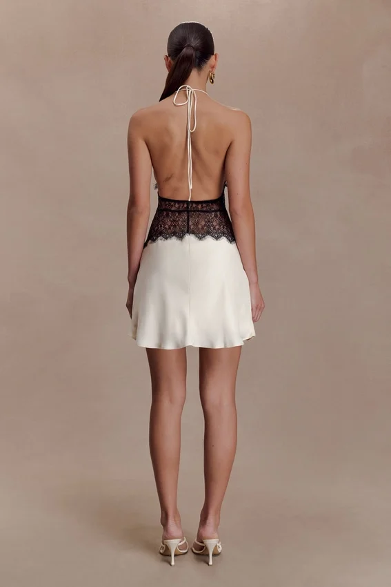 Dinah Lace And Satin Mini Dress – Black/Ivory Dinah Lace And Satin Mini Dress – Black/Ivory
