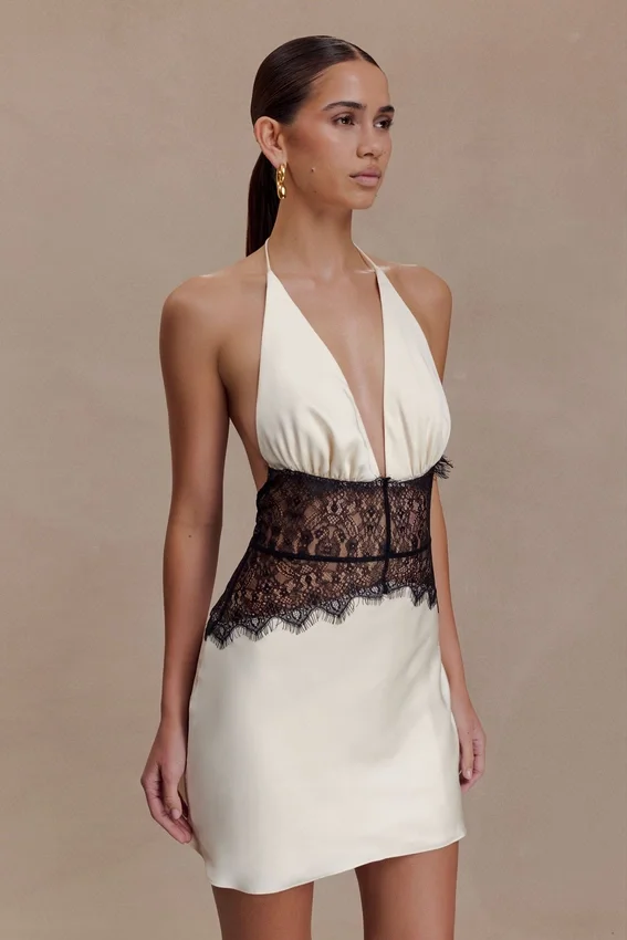 Dinah Lace And Satin Mini Dress – Black/Ivory Dinah Lace And Satin Mini Dress – Black/Ivory