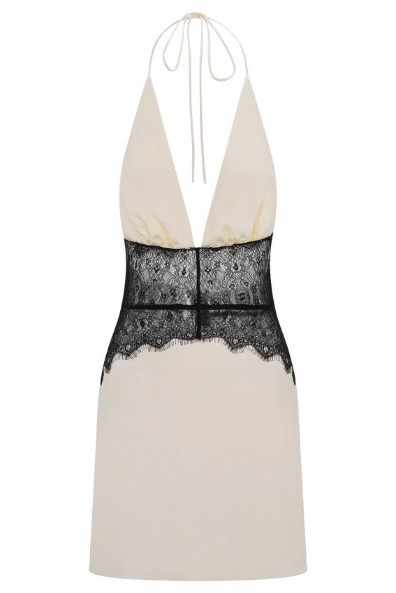 Dinah Lace And Satin Mini Dress – Black/Ivory Dinah Lace And Satin Mini Dress – Black/Ivory