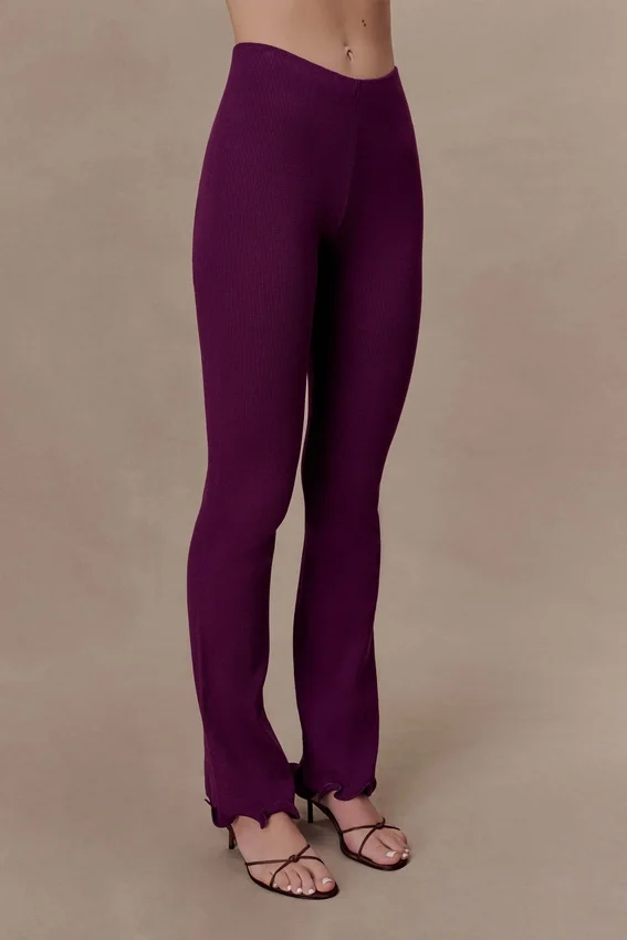 Diya Ribbed High Waisted Pants With Wire Hem – Plum Diya Ribbed High Waisted Pants With Wire Hem – Plum