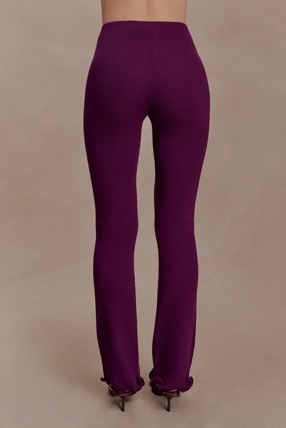 Diya Ribbed High Waisted Pants With Wire Hem – Plum Diya Ribbed High Waisted Pants With Wire Hem – Plum