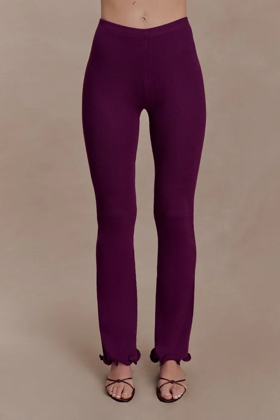 Diya Ribbed High Waisted Pants With Wire Hem – Plum Diya Ribbed High Waisted Pants With Wire Hem – Plum