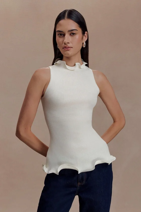 Diya Ribbed Sleeveless Top With Wire Hem – Ivory Diya Ribbed Sleeveless Top With Wire Hem – Ivory