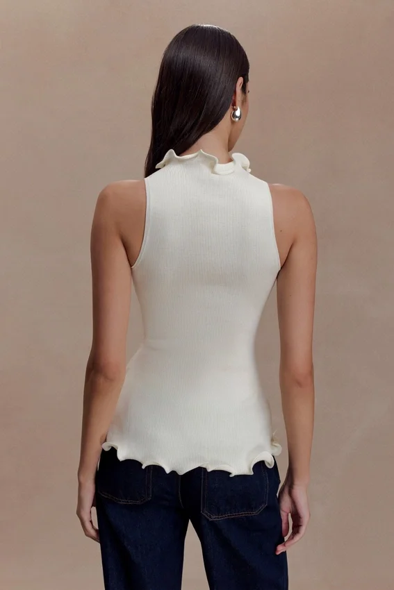 Diya Ribbed Sleeveless Top With Wire Hem – Ivory Diya Ribbed Sleeveless Top With Wire Hem – Ivory
