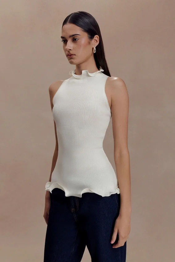 Diya Ribbed Sleeveless Top With Wire Hem – Ivory Diya Ribbed Sleeveless Top With Wire Hem – Ivory