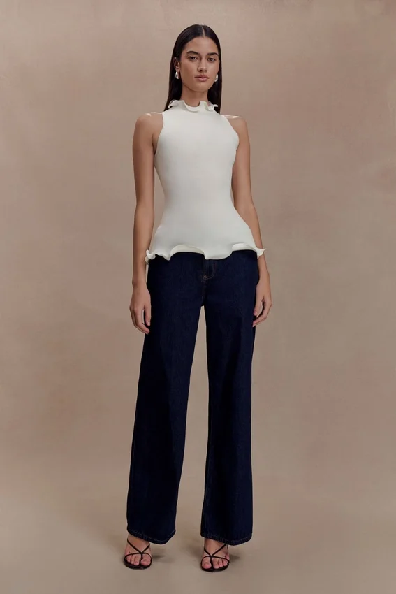 Diya Ribbed Sleeveless Top With Wire Hem – Ivory Diya Ribbed Sleeveless Top With Wire Hem – Ivory