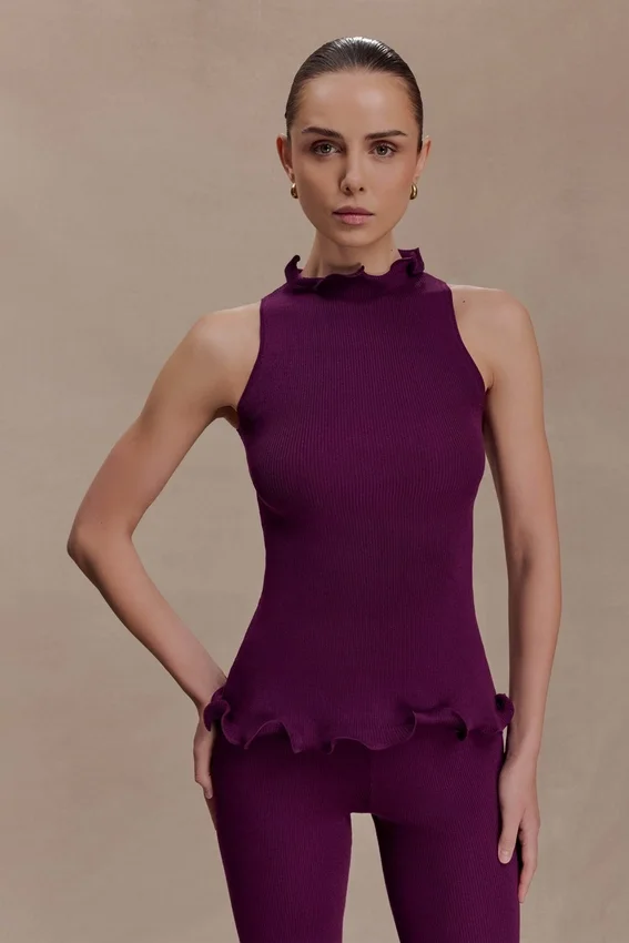 Diya Ribbed Sleeveless Top With Wire Hem – Plum Diya Ribbed Sleeveless Top With Wire Hem – Plum
