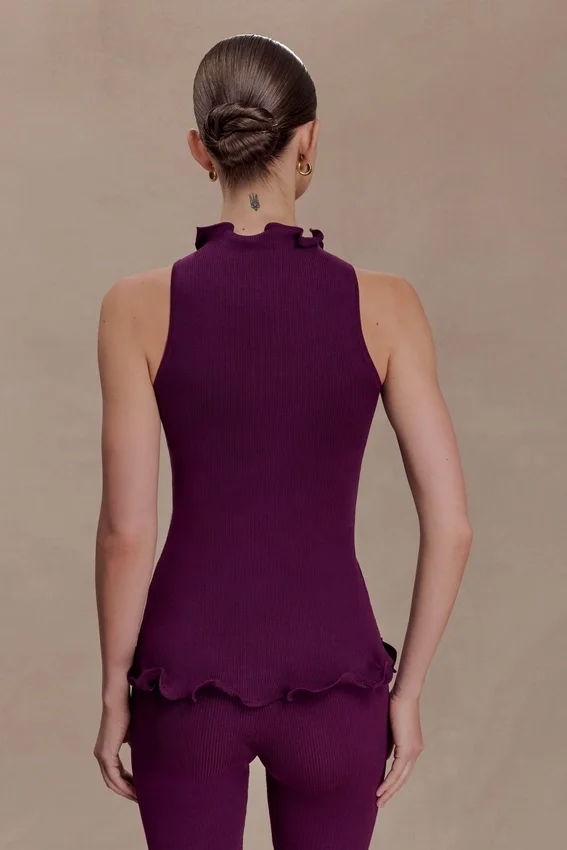 Diya Ribbed Sleeveless Top With Wire Hem – Plum Diya Ribbed Sleeveless Top With Wire Hem – Plum
