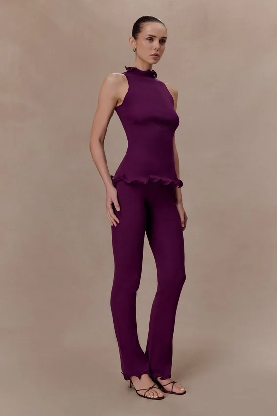 Diya Ribbed Sleeveless Top With Wire Hem – Plum Diya Ribbed Sleeveless Top With Wire Hem – Plum