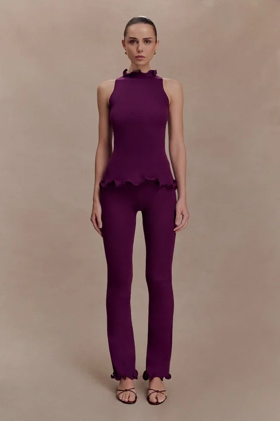 Diya Ribbed Sleeveless Top With Wire Hem – Plum Diya Ribbed Sleeveless Top With Wire Hem – Plum