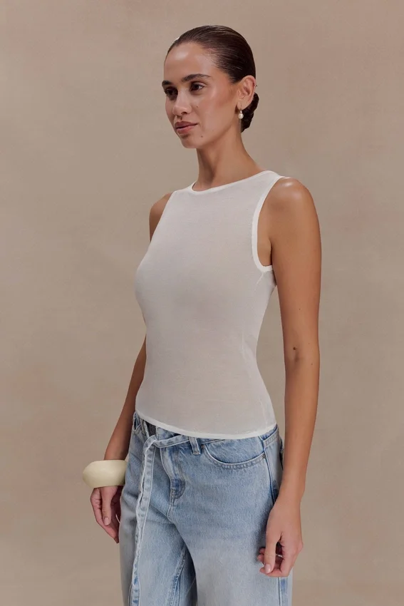 Dollie Sheer Knit Tank Top – Ivory Dollie Sheer Knit Tank Top – Ivory