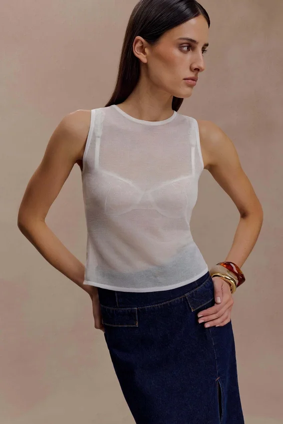 Dollie Sheer Knit Tank Top – Ivory Dollie Sheer Knit Tank Top – Ivory