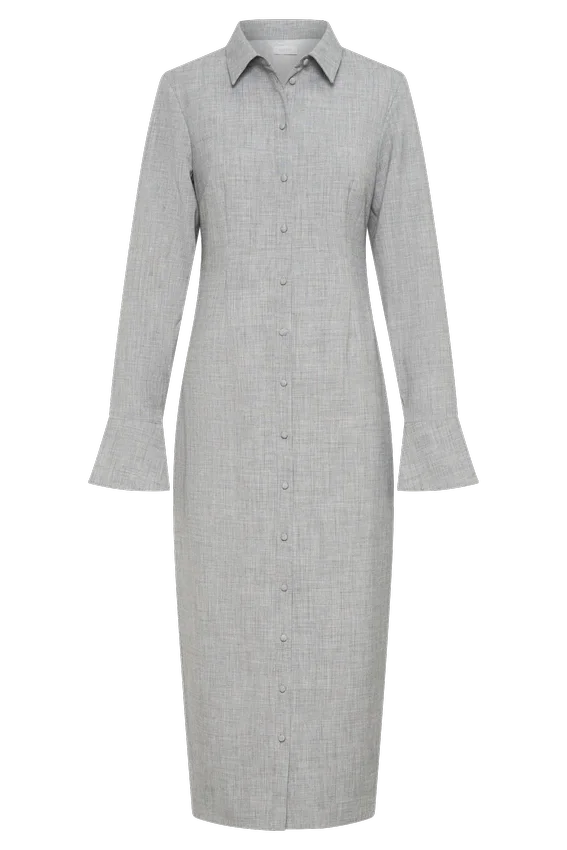 Dorian Fitted Shirt Midi Dress – Charcoal Marle Dorian Fitted Shirt Midi Dress – Charcoal Marle