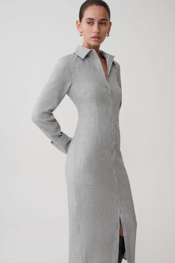 Dorian Fitted Shirt Midi Dress – Charcoal Marle Dorian Fitted Shirt Midi Dress – Charcoal Marle