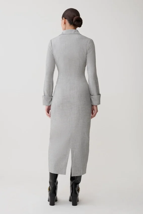 Dorian Fitted Shirt Midi Dress – Charcoal Marle Dorian Fitted Shirt Midi Dress – Charcoal Marle