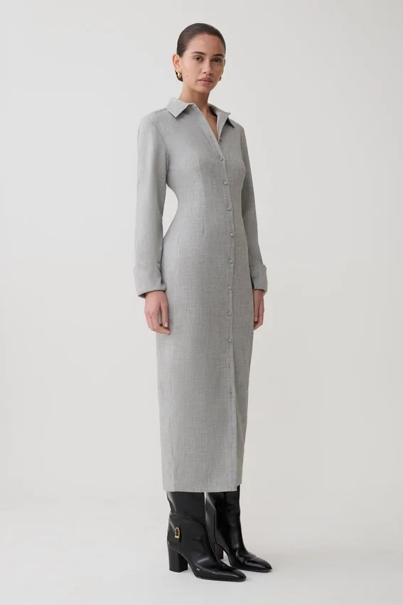 Dorian Fitted Shirt Midi Dress – Charcoal Marle Dorian Fitted Shirt Midi Dress – Charcoal Marle