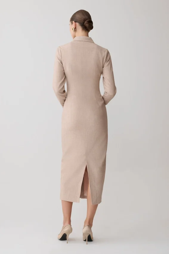 Dorian Fitted Shirt Midi Dress – Wheat Marle Dorian Fitted Shirt Midi Dress – Wheat Marle