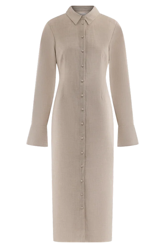 Dorian Fitted Shirt Midi Dress – Wheat Marle Dorian Fitted Shirt Midi Dress – Wheat Marle