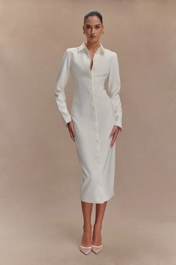 Dorian Fitted Shirt Midi Dress – White Dorian Fitted Shirt Midi Dress – White