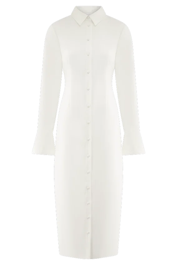Dorian Fitted Shirt Midi Dress – White Dorian Fitted Shirt Midi Dress – White