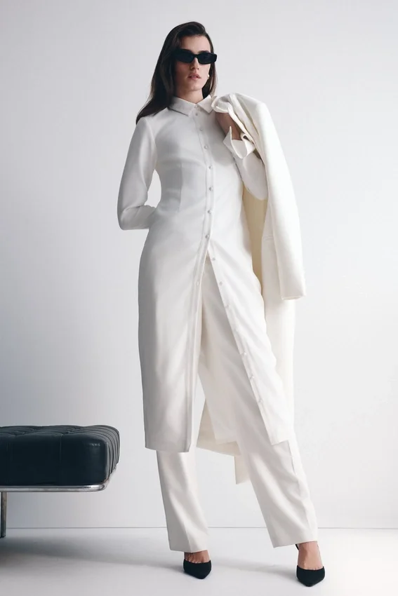 Dorian Fitted Shirt Midi Dress – White Dorian Fitted Shirt Midi Dress – White