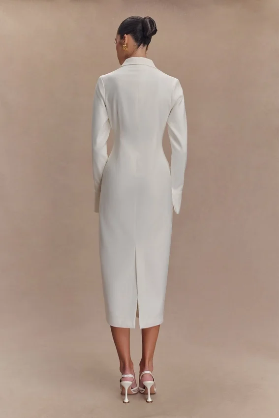 Dorian Fitted Shirt Midi Dress – White Dorian Fitted Shirt Midi Dress – White