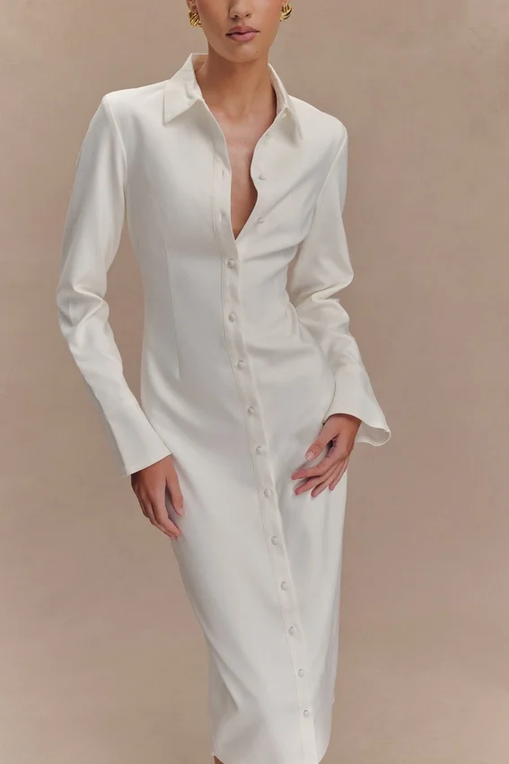 Dorian Fitted Shirt Midi Dress – White Dorian Fitted Shirt Midi Dress – White