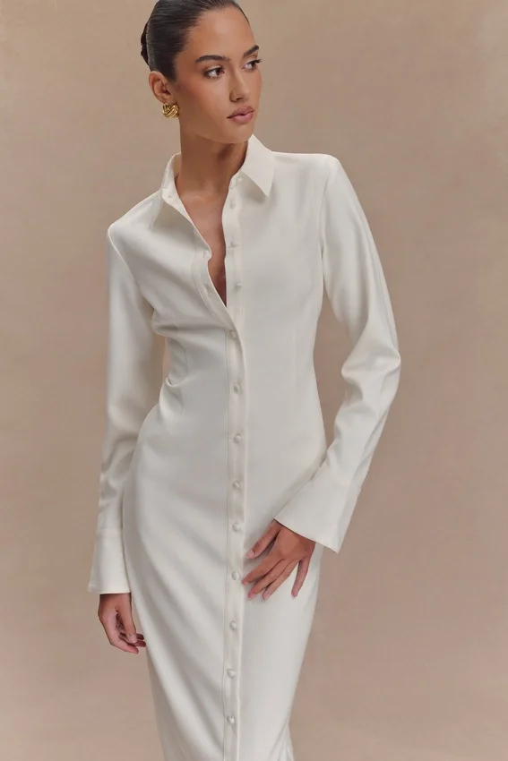 Dorian Fitted Shirt Midi Dress – White Dorian Fitted Shirt Midi Dress – White